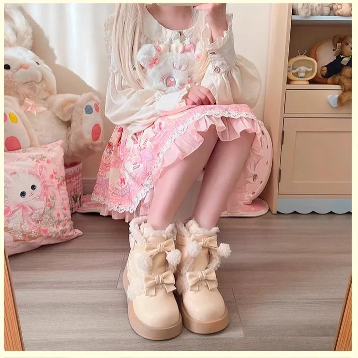 Beauty Bunny~Furry Bear~Winter Cute Lolita Shoes Short Snow Boots