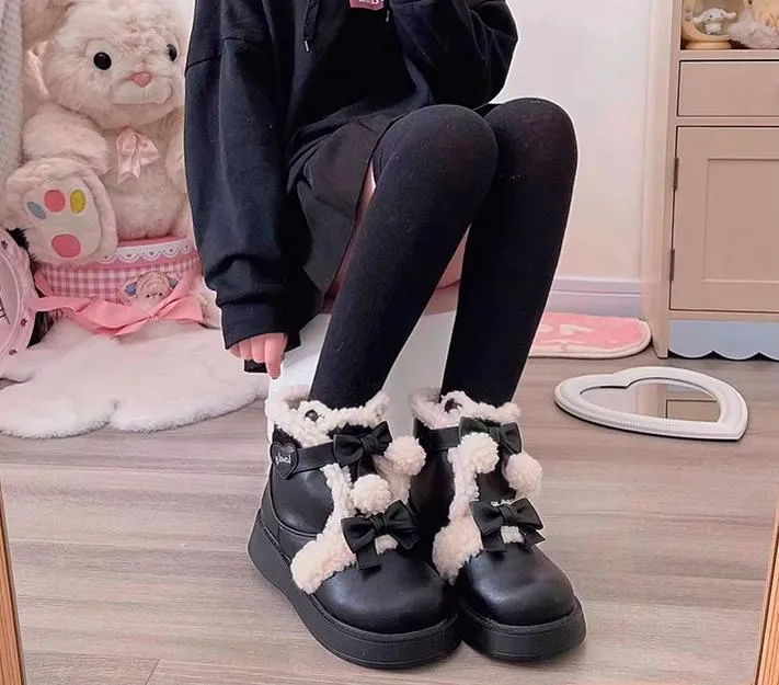 Beauty Bunny~Furry Bear~Winter Cute Lolita Shoes Short Snow Boots