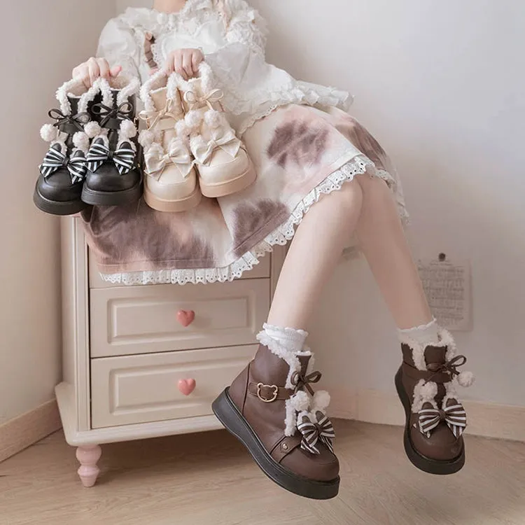 Beauty Bunny~Milk Bear~Winter Lolita Shoes Thick Sole Fleece Snow Boots