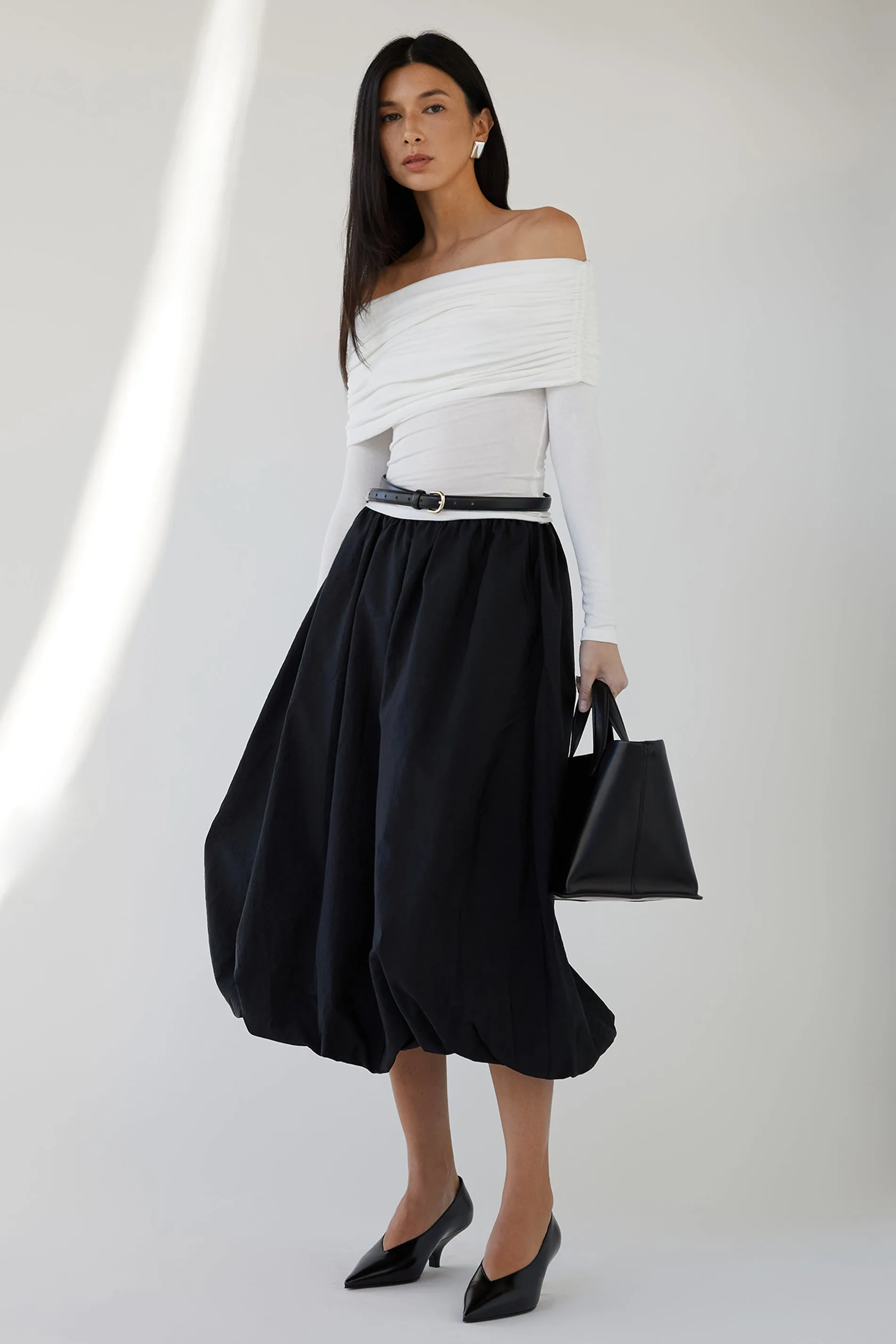 BUBBLE HEM MIDI SKIRT