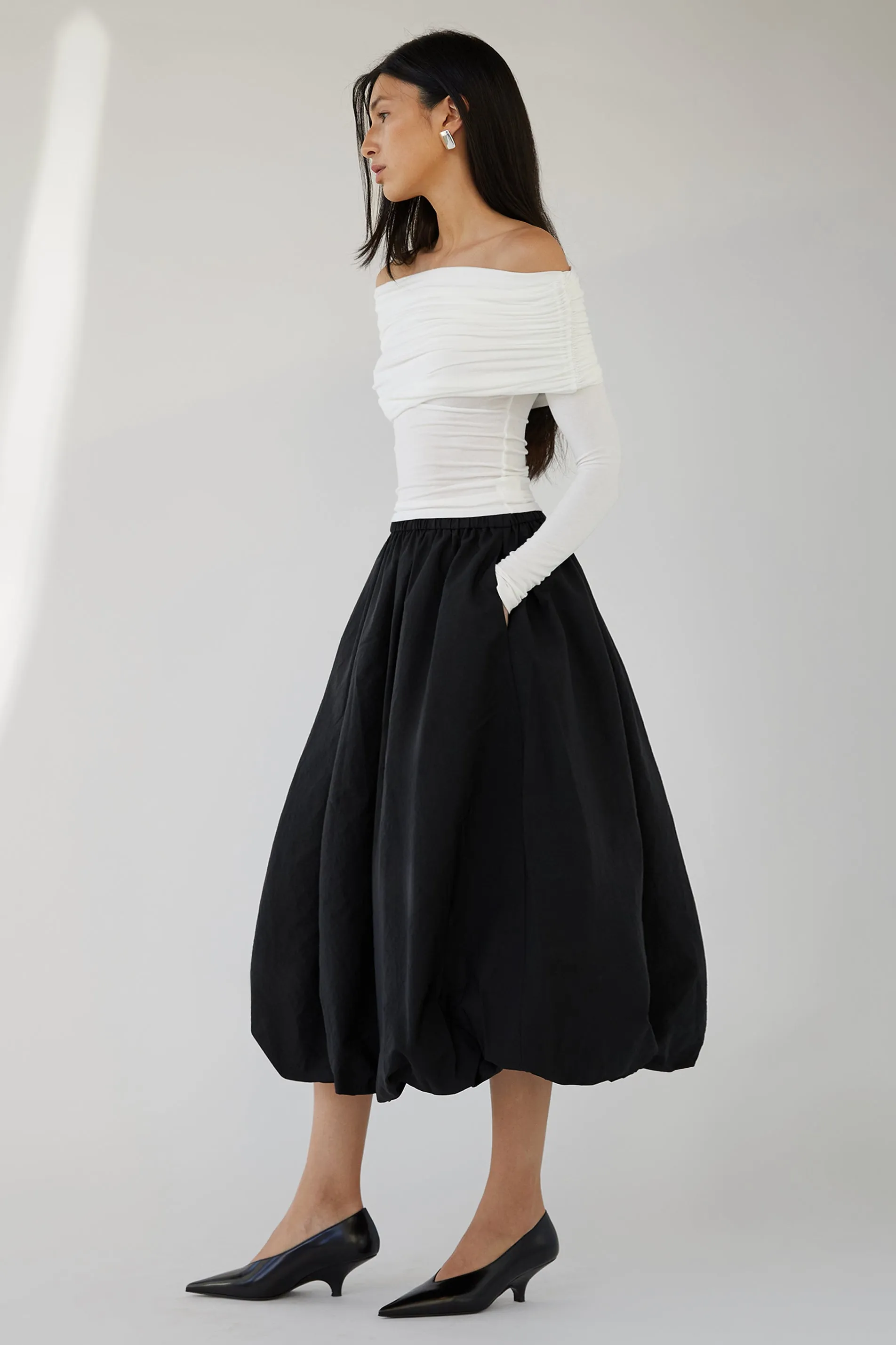 BUBBLE HEM MIDI SKIRT