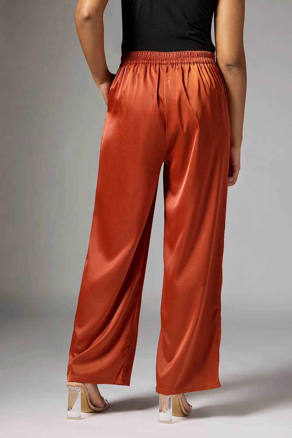 Caramel Rust Satin Straight Korean Pants