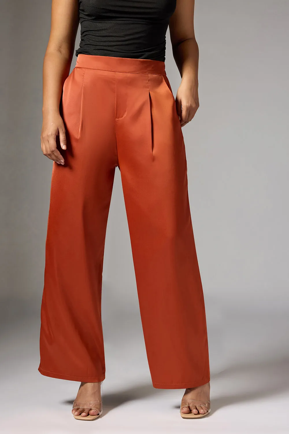 Caramel Rust Satin Straight Korean Pants