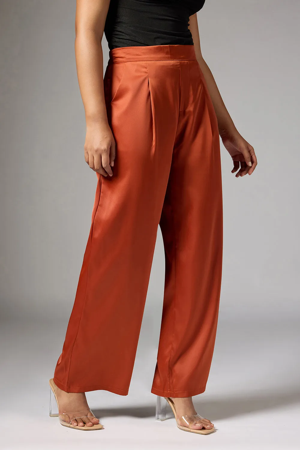 Caramel Rust Satin Straight Korean Pants