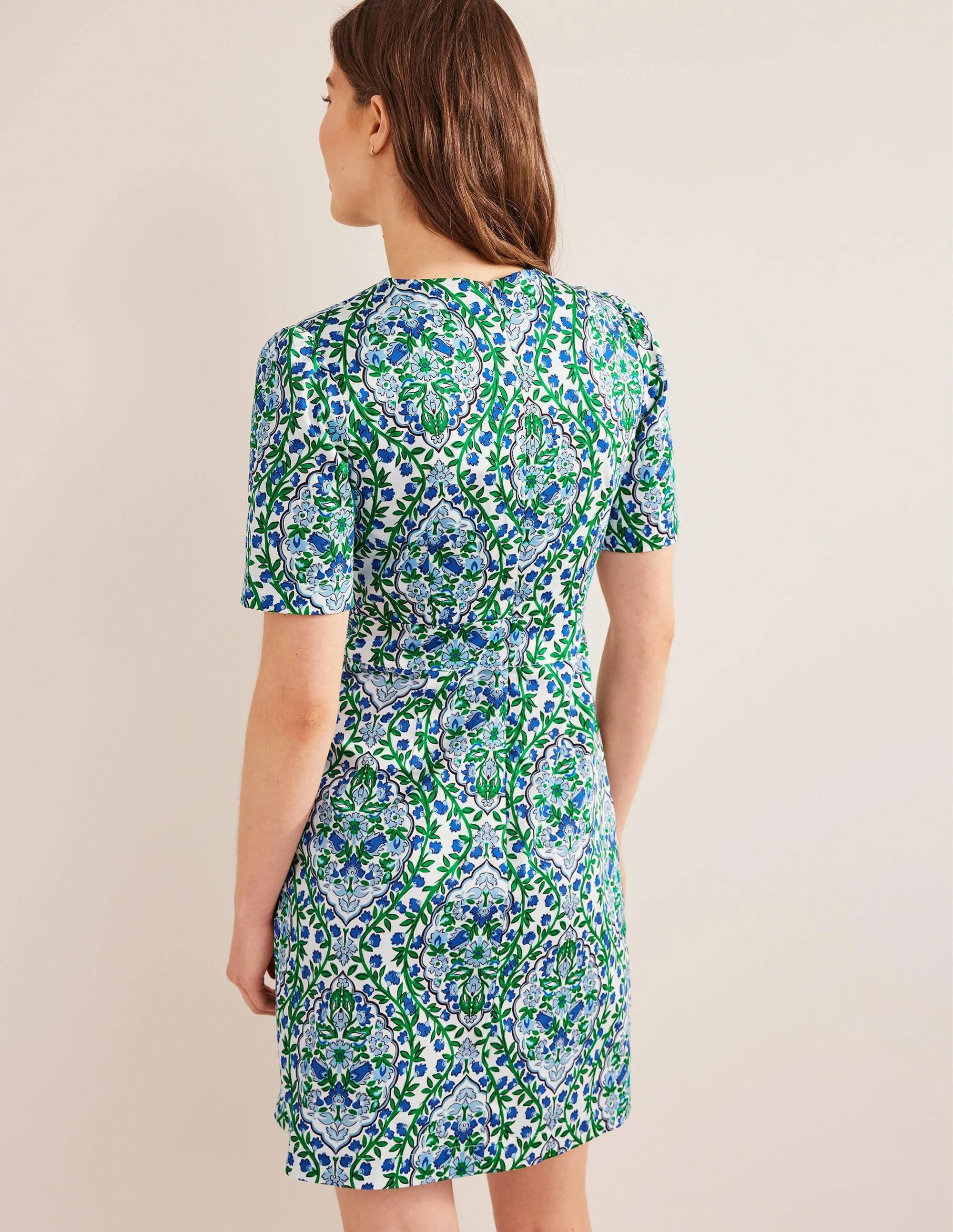 Cotton Mini Shift Dress-Linseed, Vine Terrace