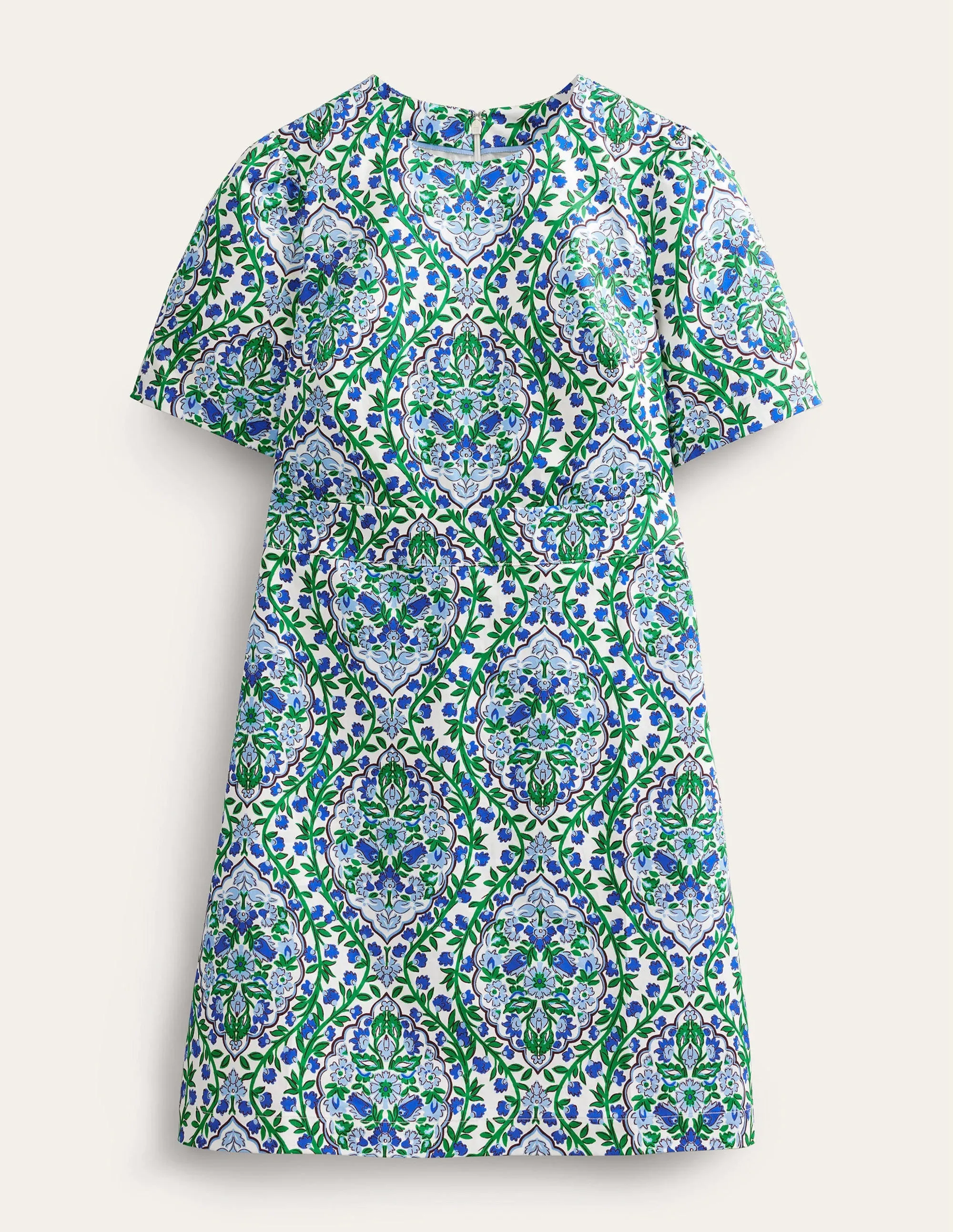 Cotton Mini Shift Dress-Linseed, Vine Terrace