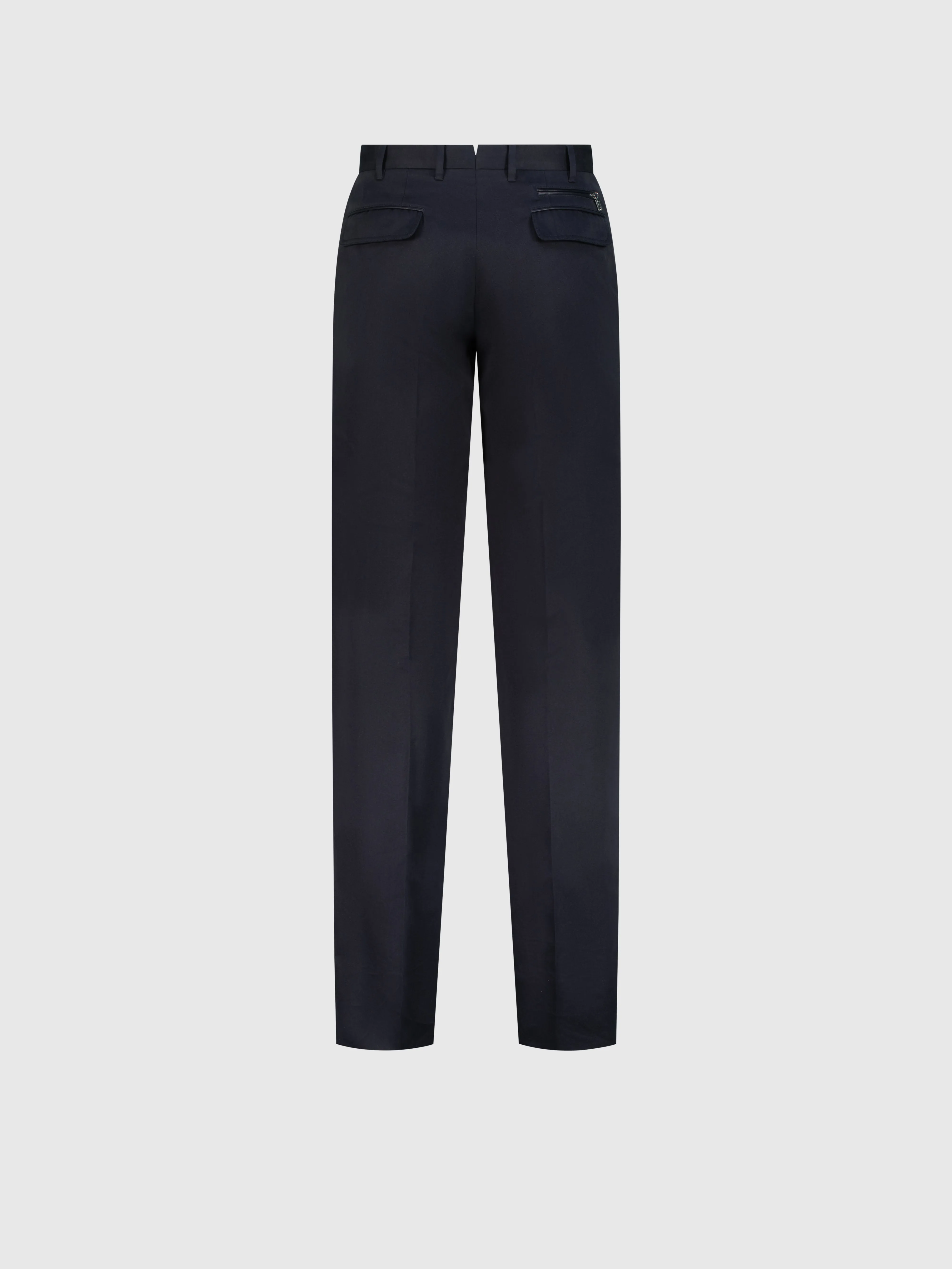 Cotton Trousers with Leather Detailing Dark Navy