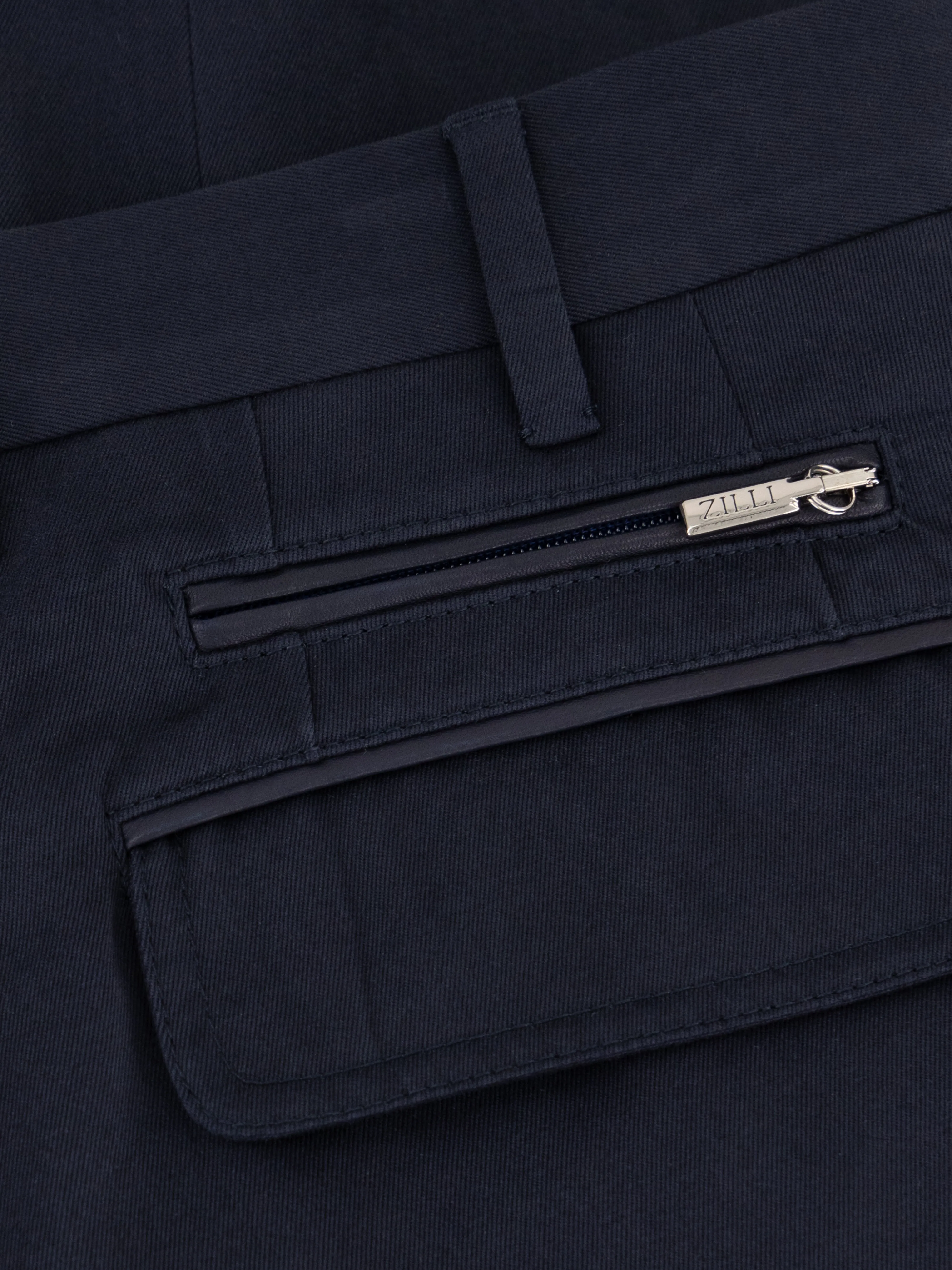 Cotton Trousers with Leather Detailing Dark Navy