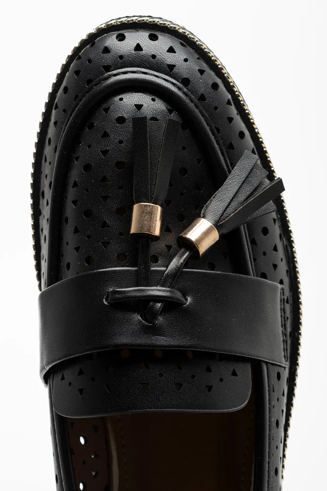 Cut Out Tassel Loafer Black