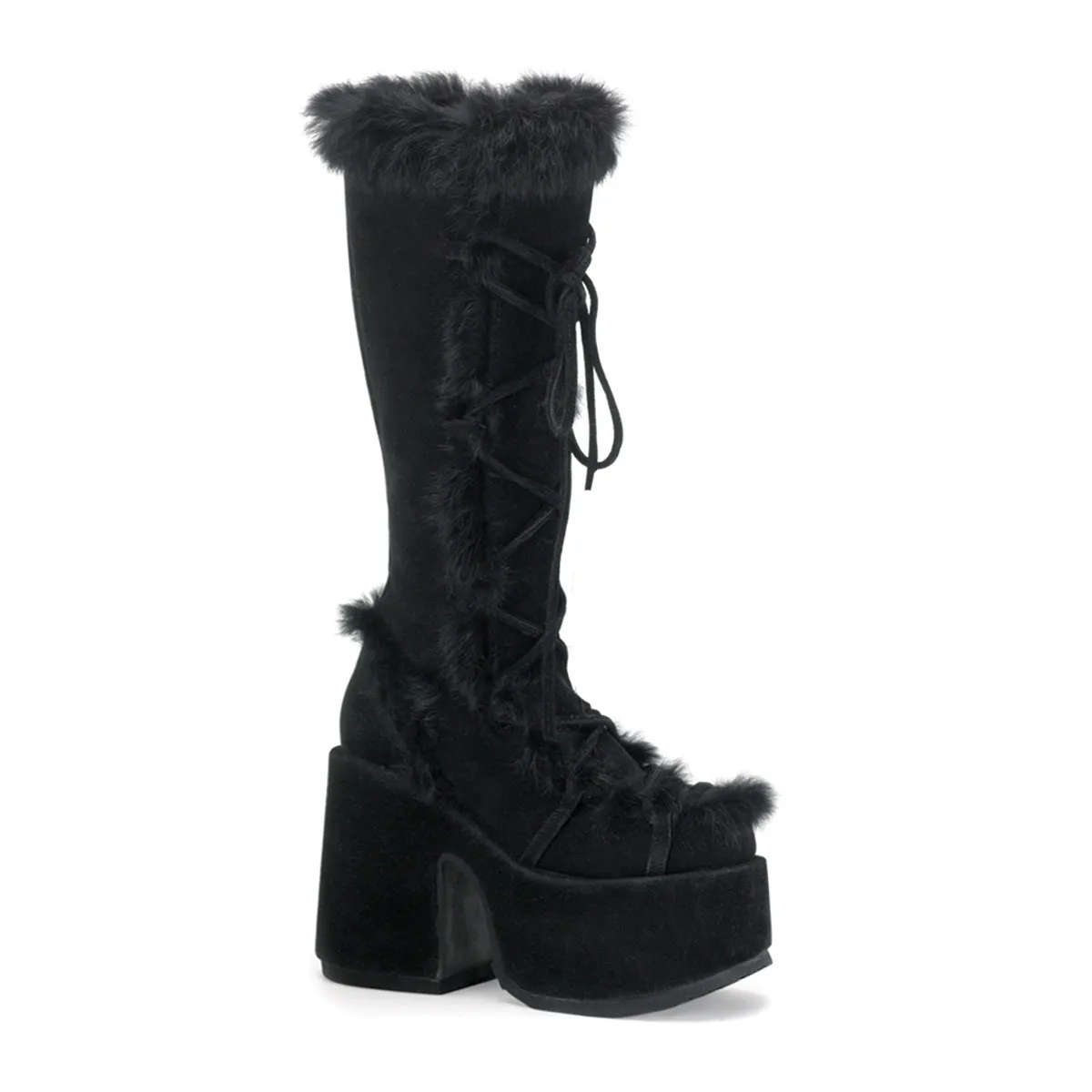 Demonia Black Furry Winter Faux Fur Boots