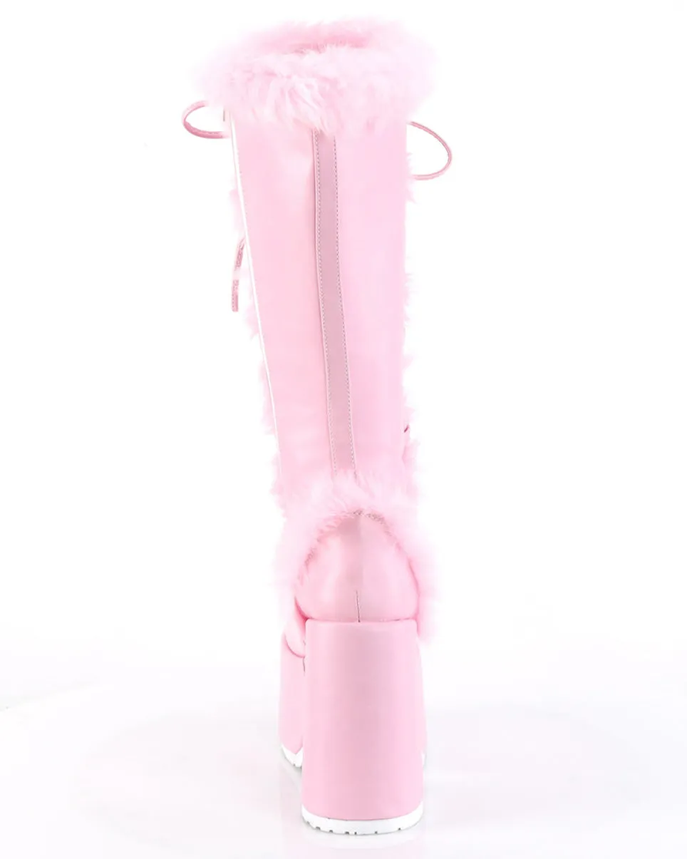 Demonia Pastel Pink Furry Winter Faux Fur Boots