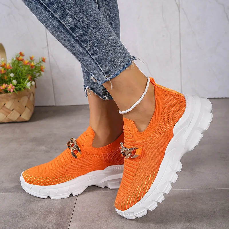 elveswallet Metal chain thick breathable fly knit sneakers