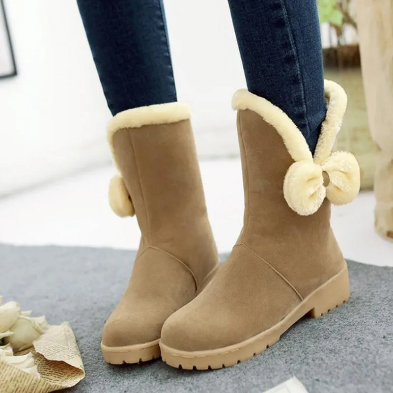 Faux Fur Bowtie Winter Booties