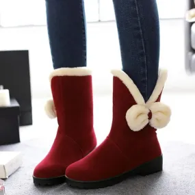 Faux Fur Bowtie Winter Booties