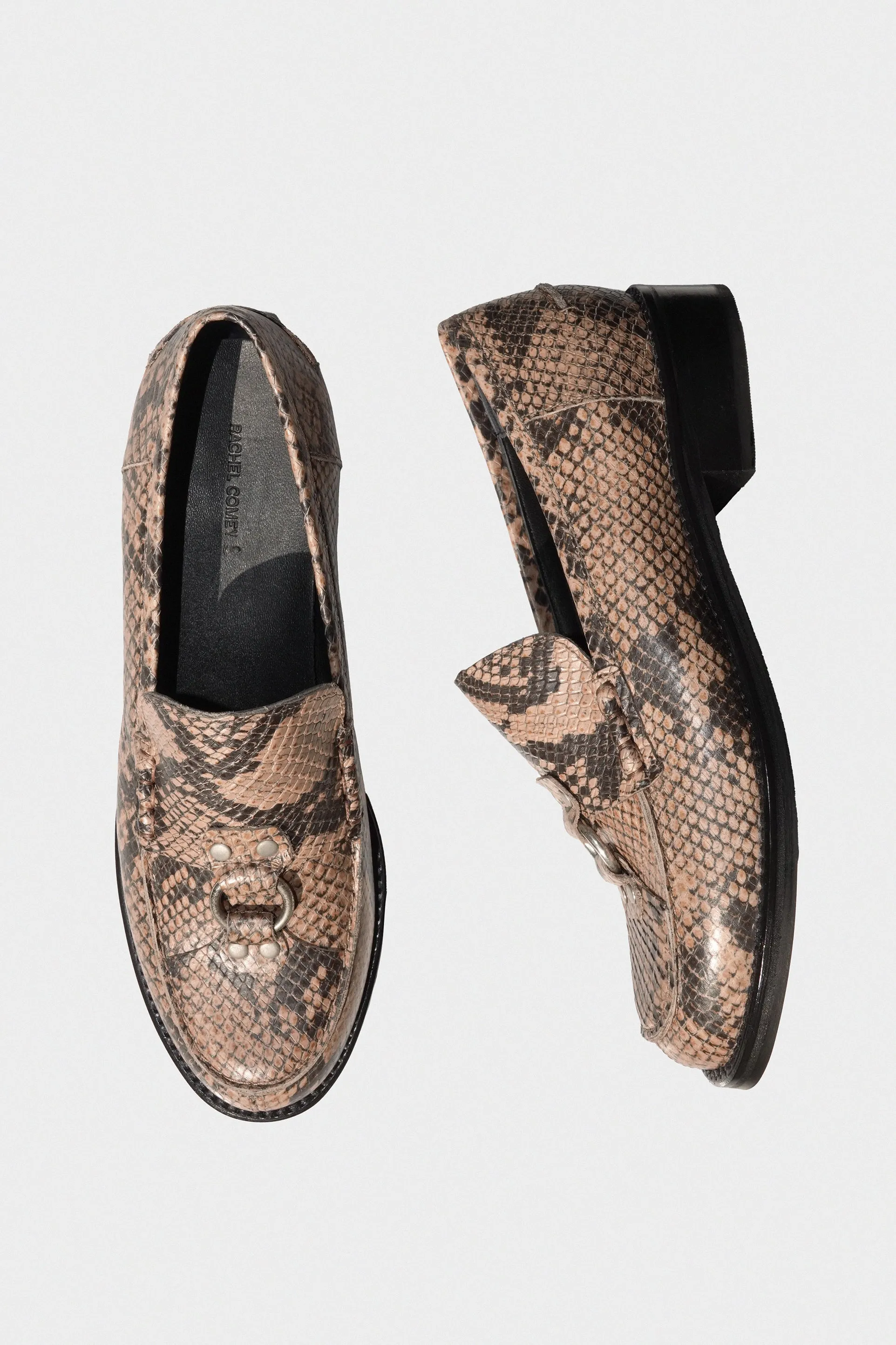 Fidelio Flat in Latte Snakeskin Print Leather