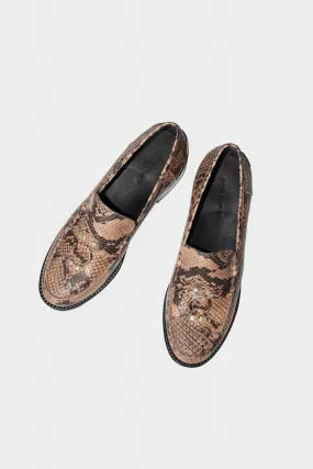 Fidelio Flat in Latte Snakeskin Print Leather