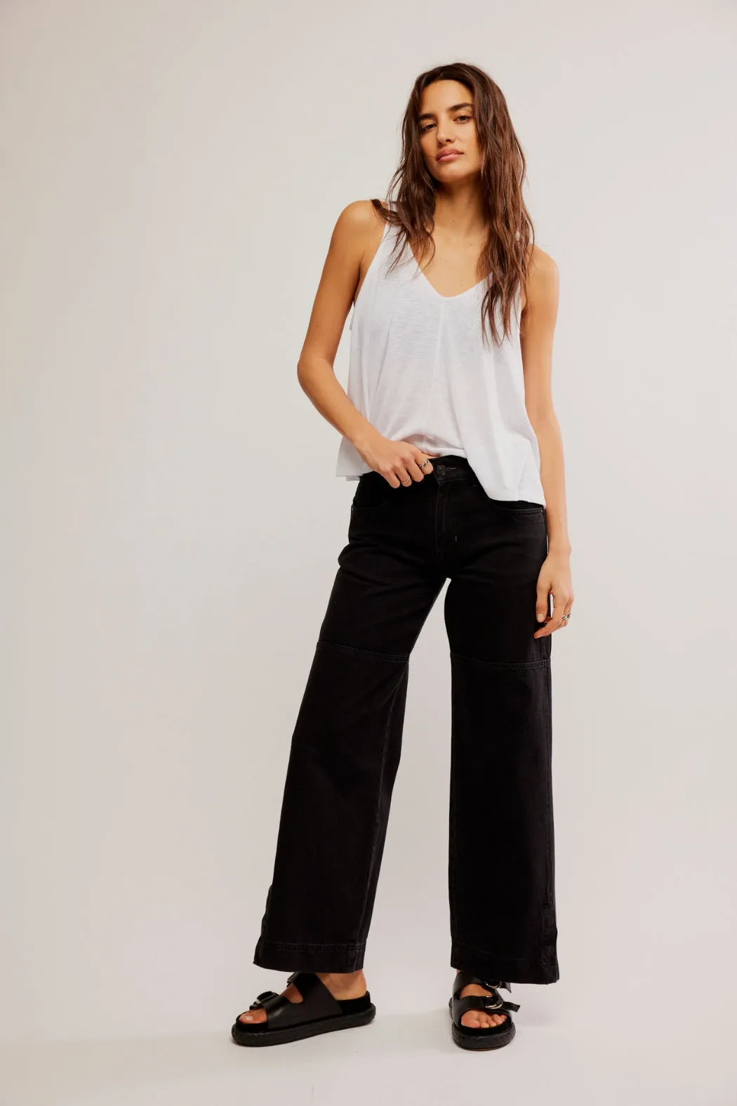 Free People Benji Relaxed Wide Leg Pants - Thea Black