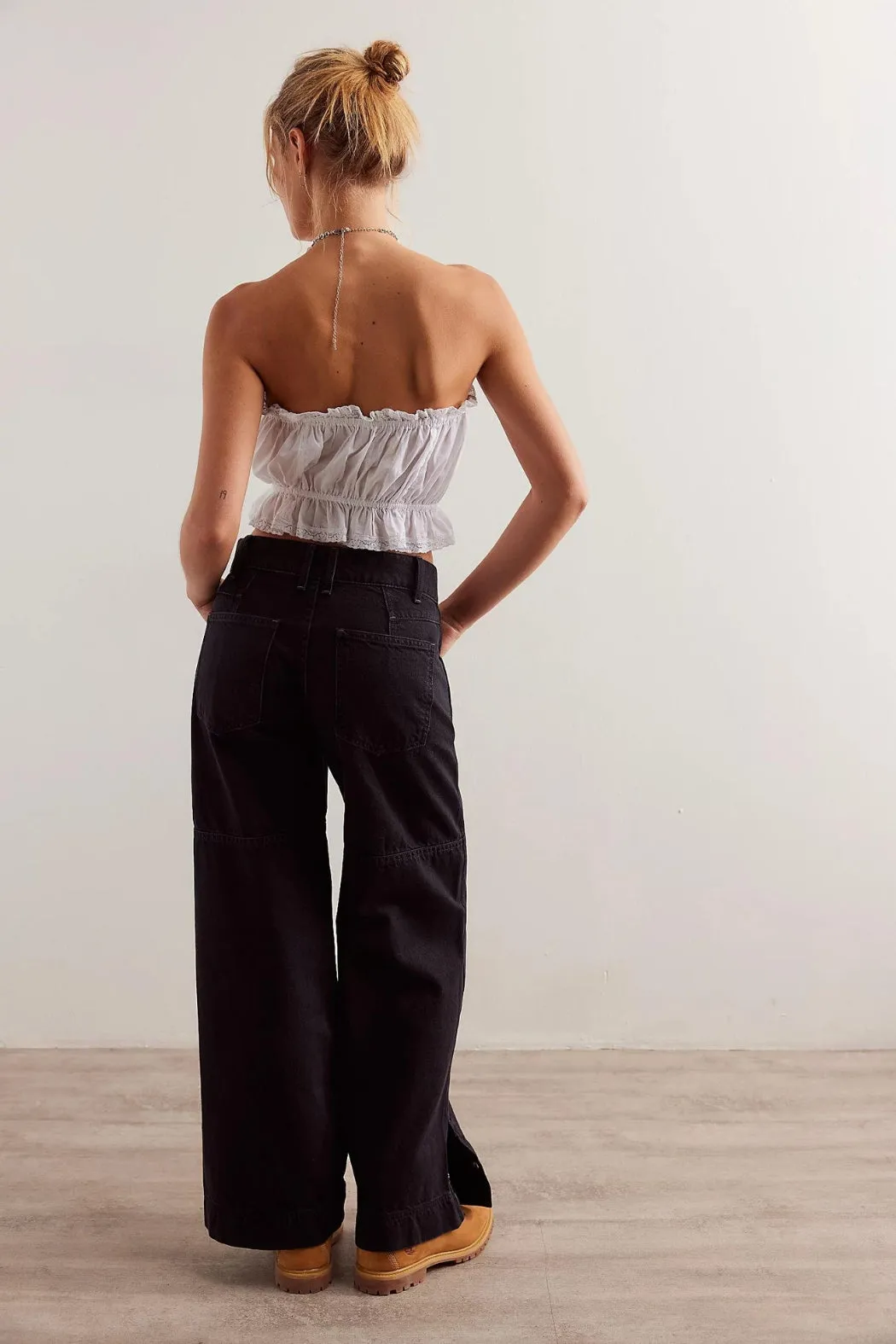 Free People Benji Relaxed Wide Leg Pants - Thea Black