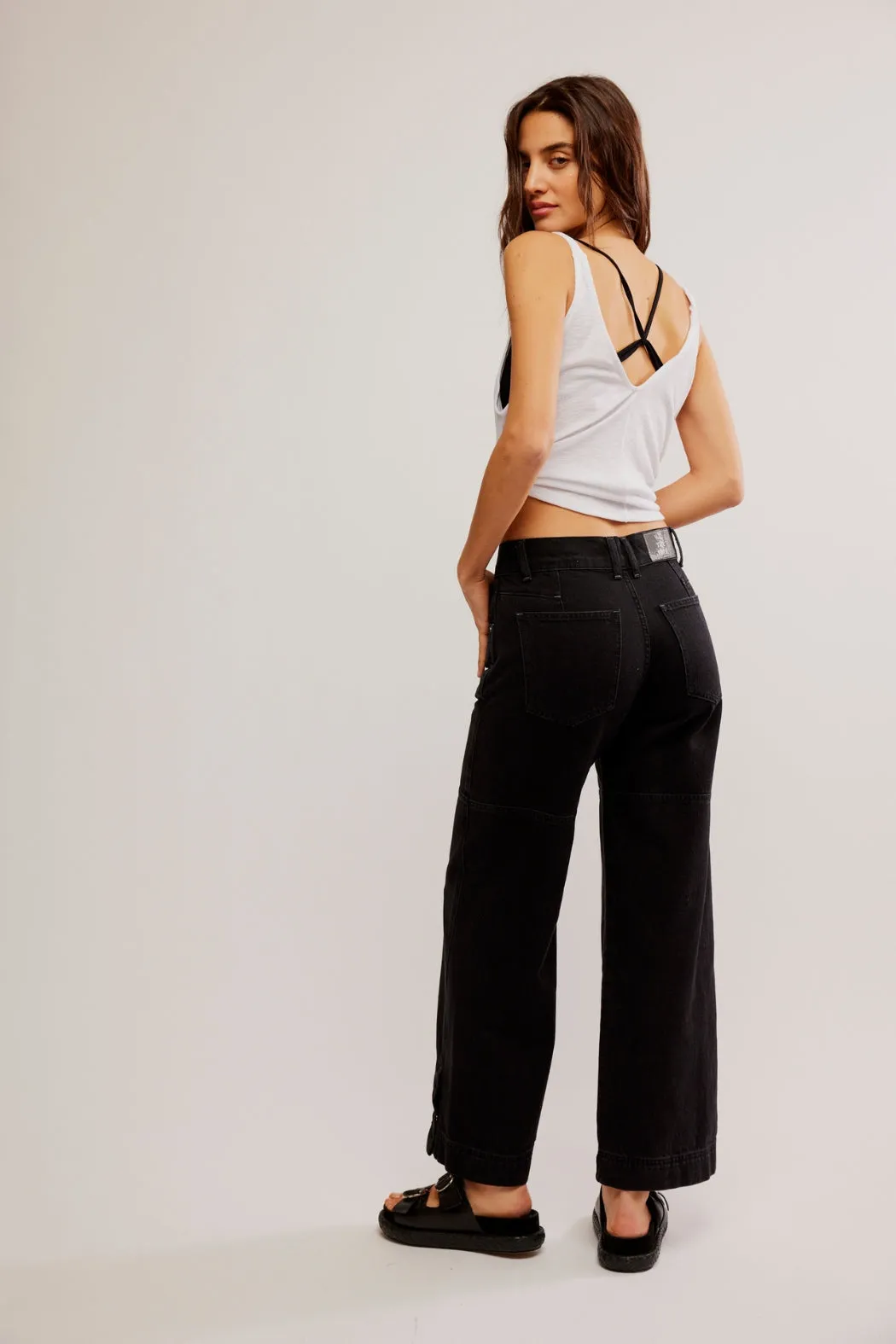 Free People Benji Relaxed Wide Leg Pants - Thea Black