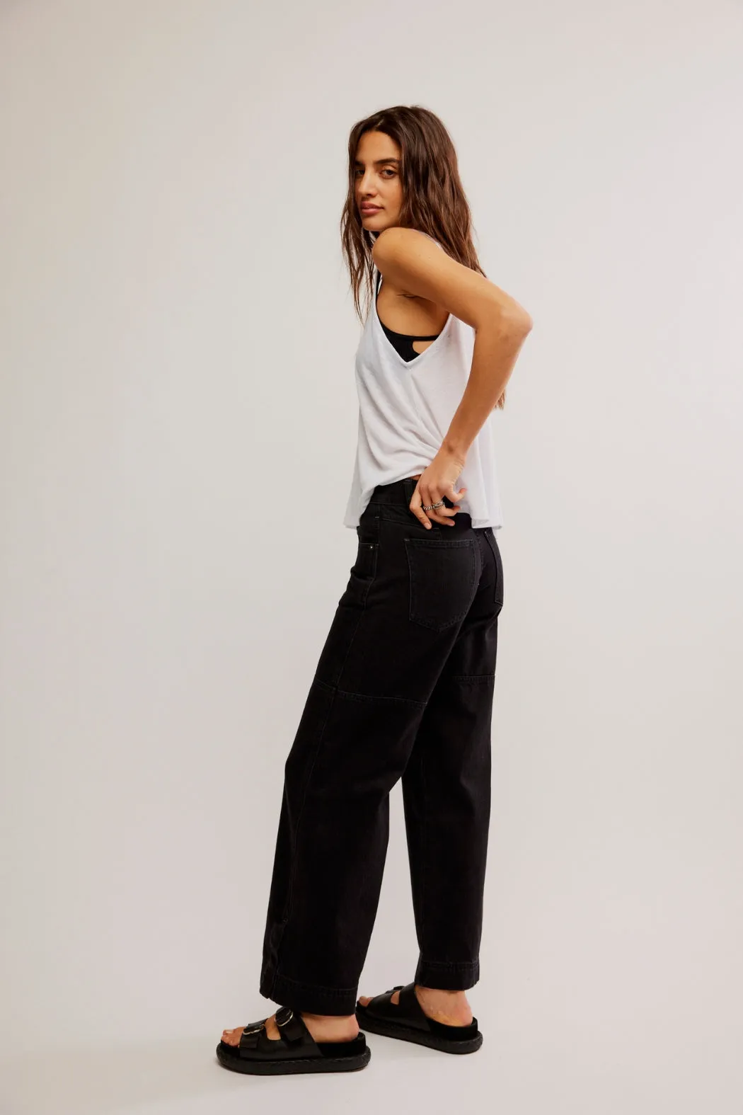 Free People Benji Relaxed Wide Leg Pants - Thea Black