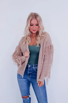 Furry Fringe Cable Knit Cardigan