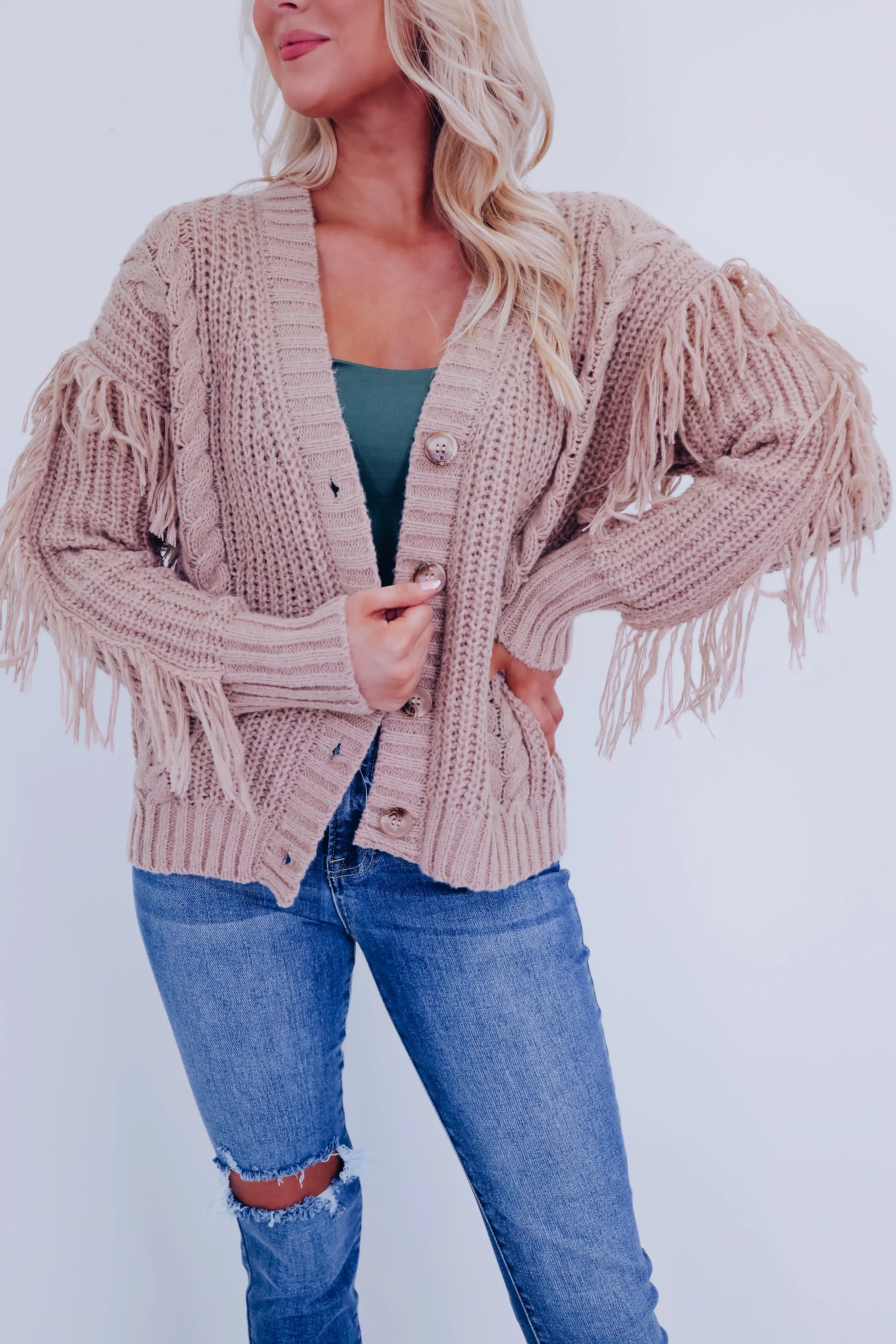 Furry Fringe Cable Knit Cardigan