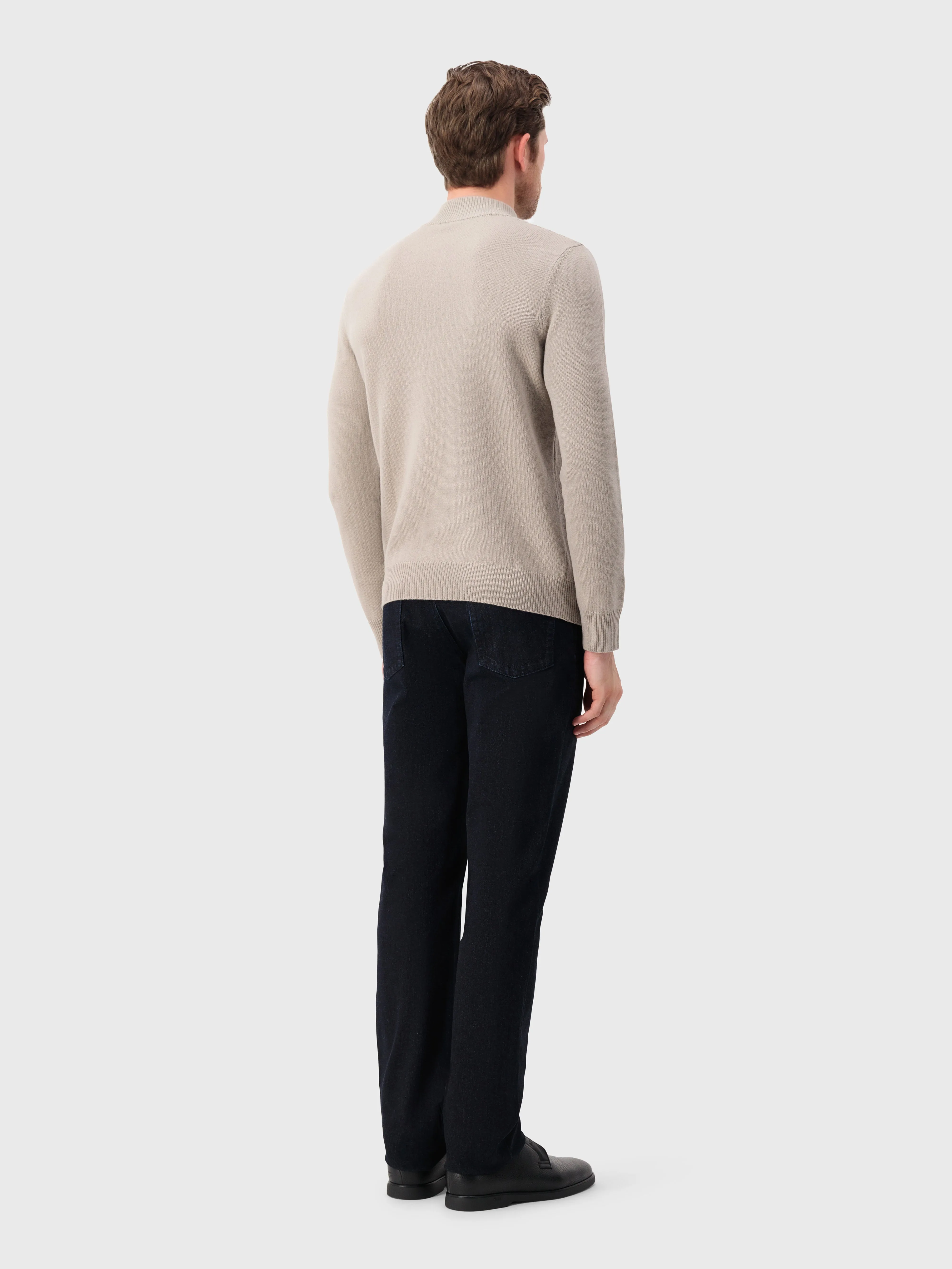 Half-Zip Mock Neck Cashmere Sweater Stone