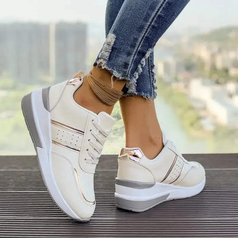 Henrietta - Comfortable White Wedge Sneakers for Women