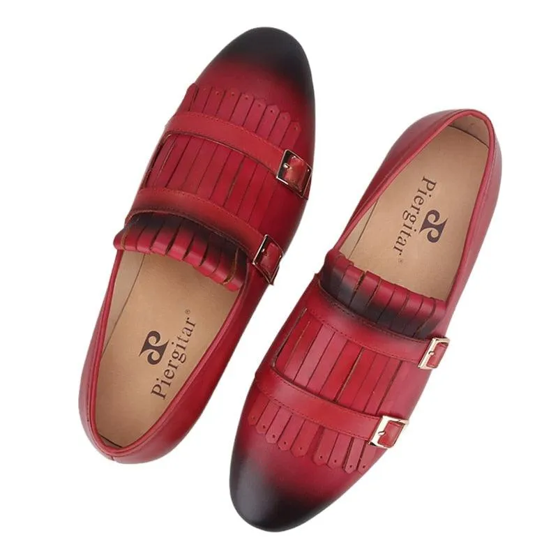 Multicolor Monk Strap Leather Loafers - Men Shoes