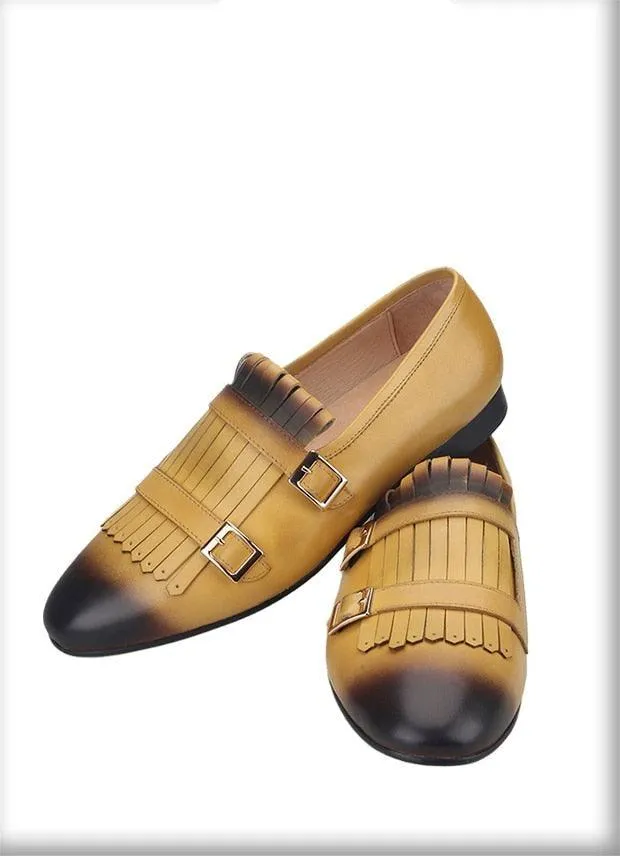 Multicolor Monk Strap Leather Loafers - Men Shoes