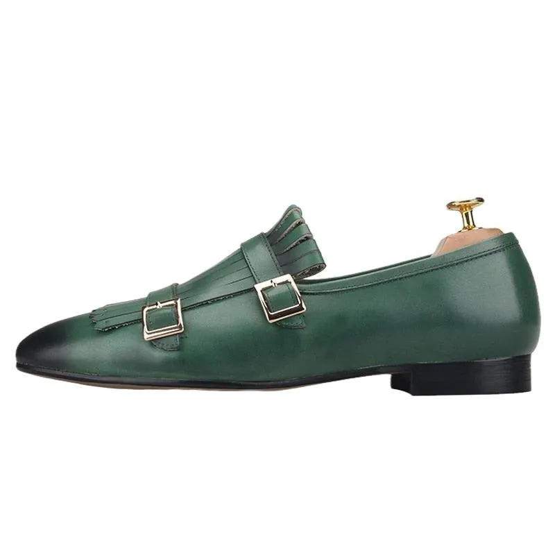 Multicolor Monk Strap Leather Loafers - Men Shoes