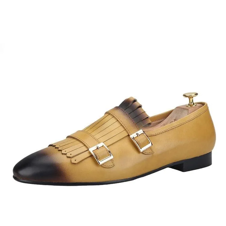 Multicolor Monk Strap Leather Loafers - Men Shoes