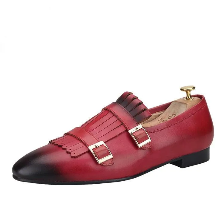 Multicolor Monk Strap Leather Loafers - Men Shoes