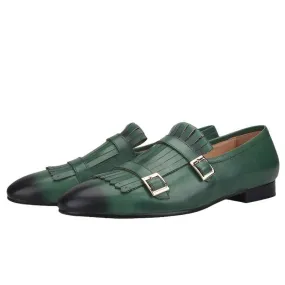 Multicolor Monk Strap Leather Loafers - Men Shoes