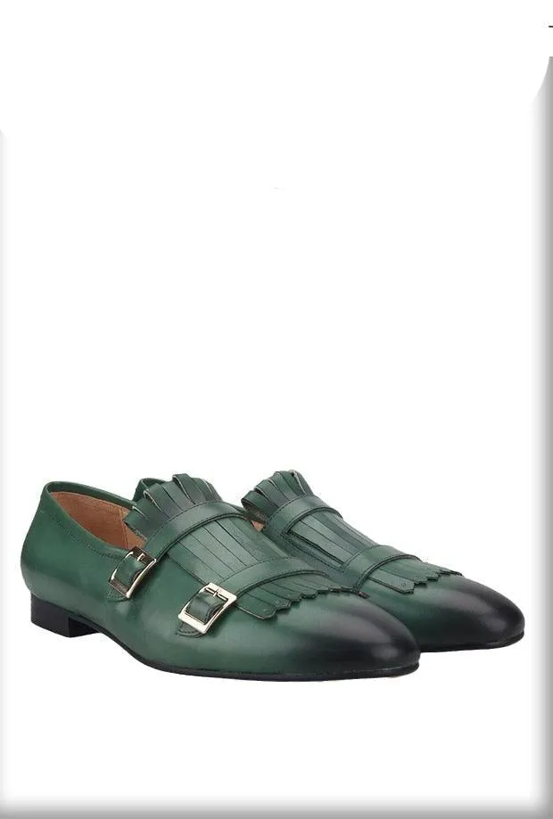 Multicolor Monk Strap Leather Loafers - Men Shoes