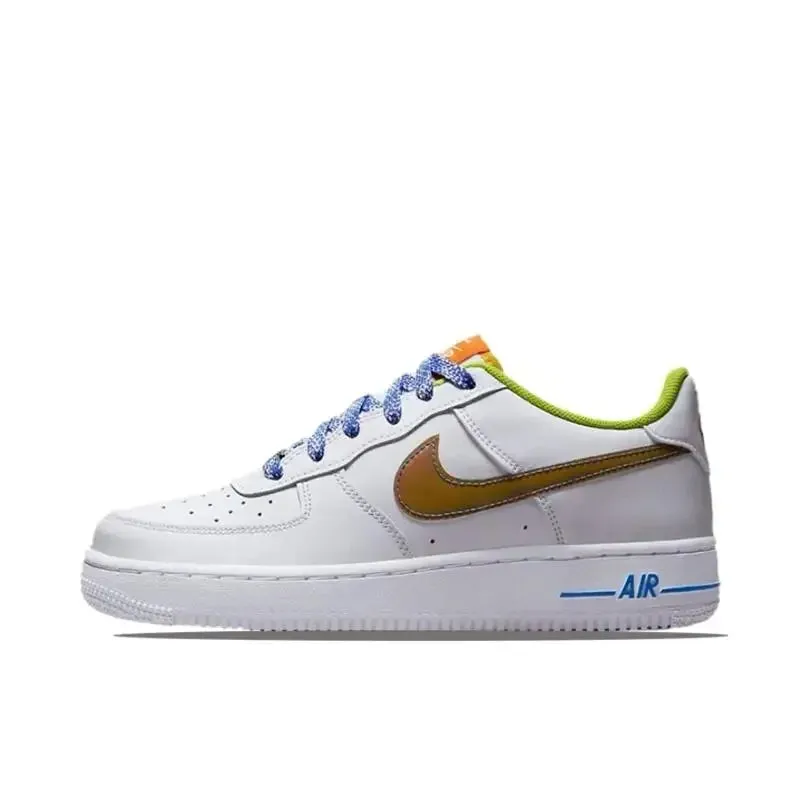 Nike Air Force 1 Unisex Board Shoes Leather Comfortable, Versatile, Anti Slip, Wear Resistant, Low Cut Purple Blue Yellow fr