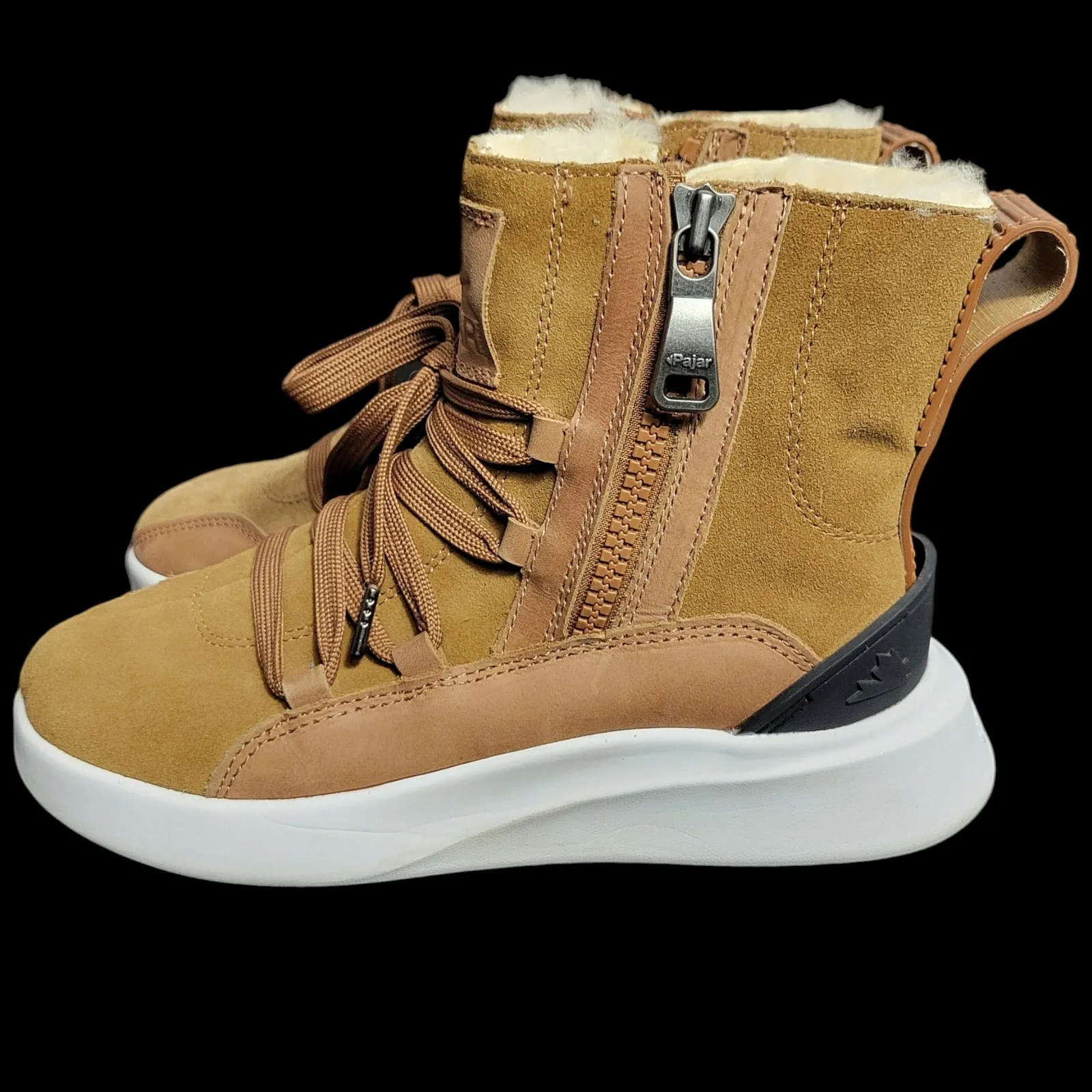 Pajar Exo Light Sneaker Boots Brown Shearling Winter Leather Sheepskin Logo Furry Size 9.5