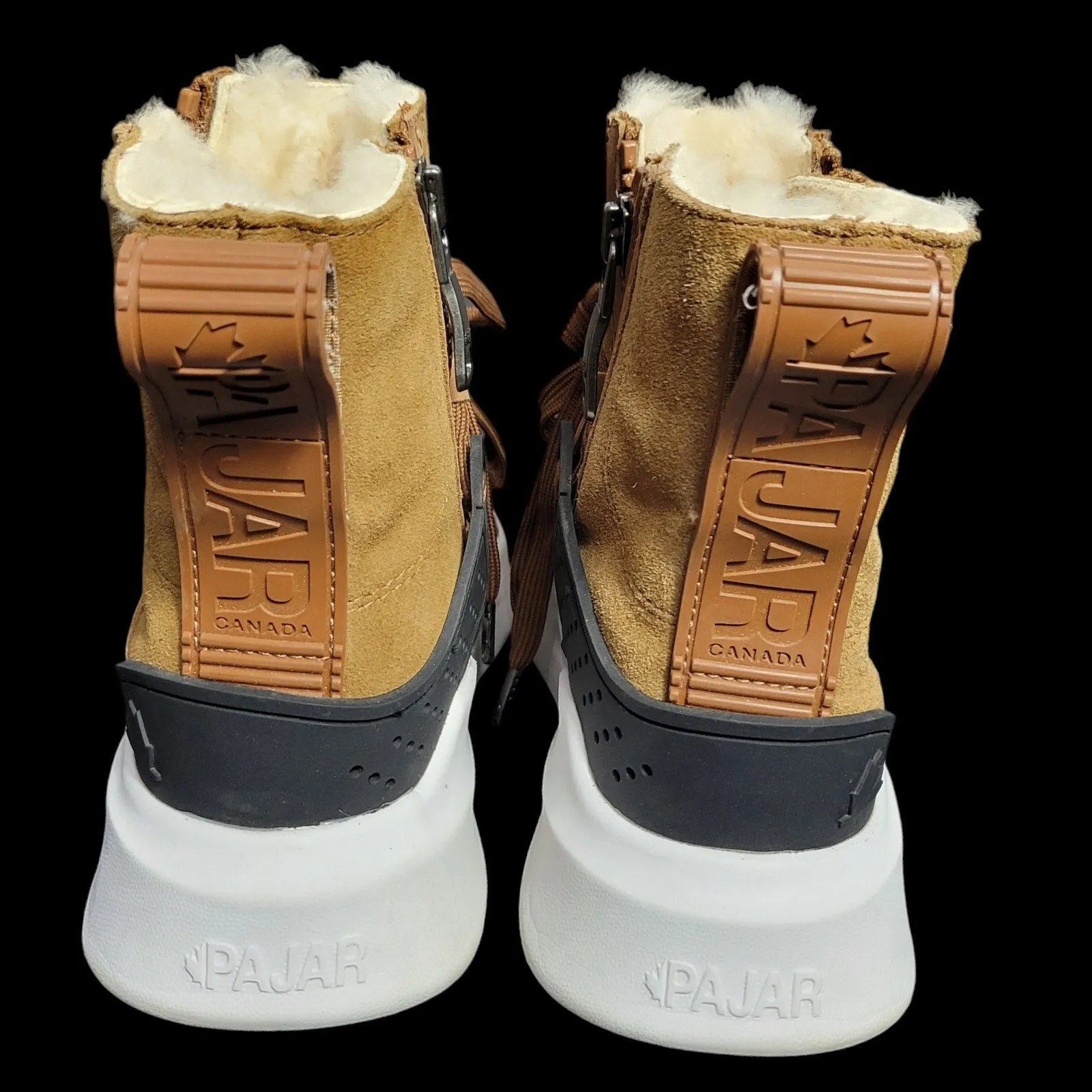 Pajar Exo Light Sneaker Boots Brown Shearling Winter Leather Sheepskin Logo Furry Size 9.5