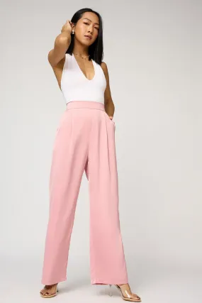 Pale Pink Satin Straight Korean Pants