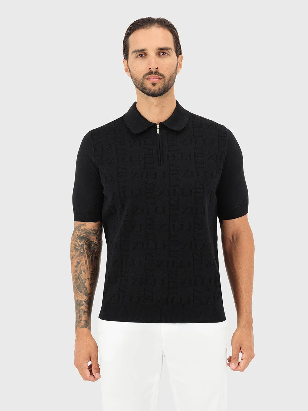 " Zipped Polo Shirt with Zilli Pattern"