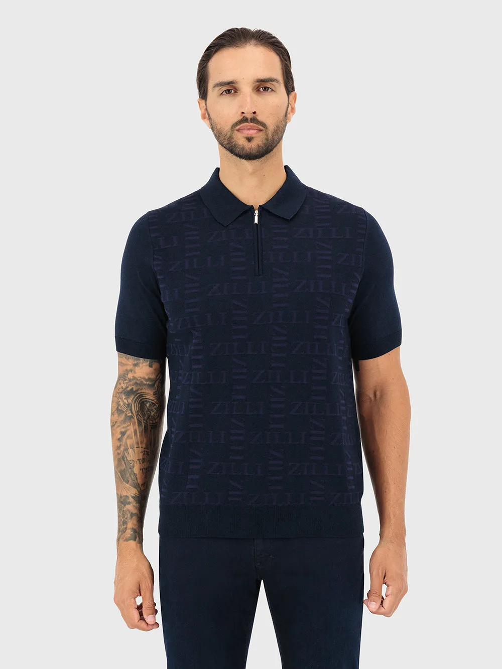 " Zipped Polo Shirt with Zilli Pattern"