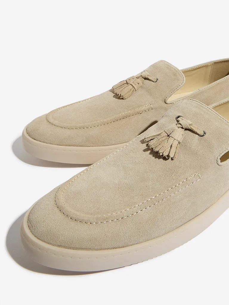 SOLEPLAY Beige Faux-Suede Tasseled Loafers