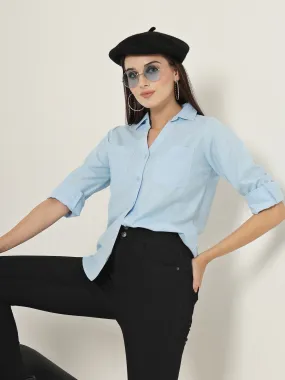 Style Quotient Women Blue Solid Double Pocket Shirt