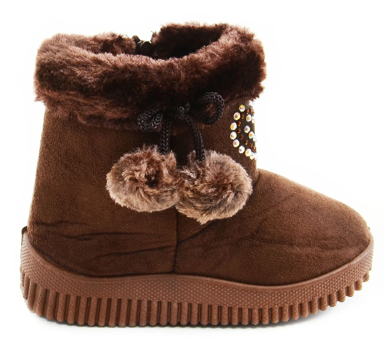 Super Furry Rhinestone Hearts Infant Baby Fashion Pom Winter Boots