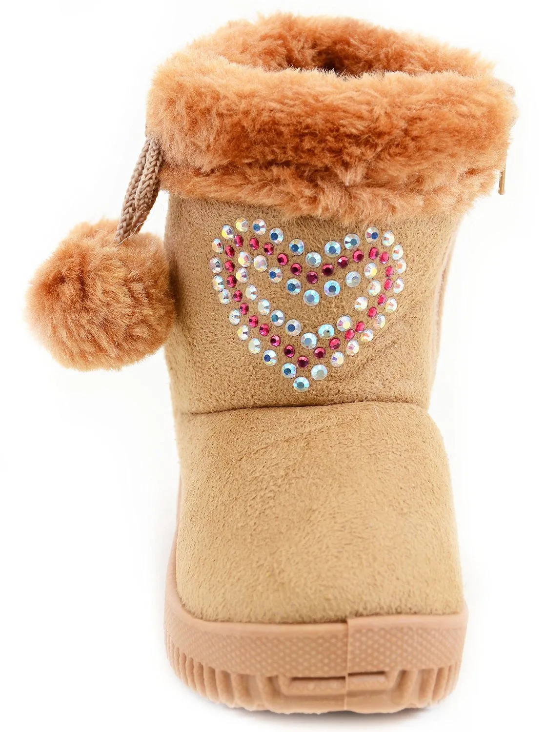 Super Furry Rhinestone Hearts Infant Baby Fashion Pom Winter Boots