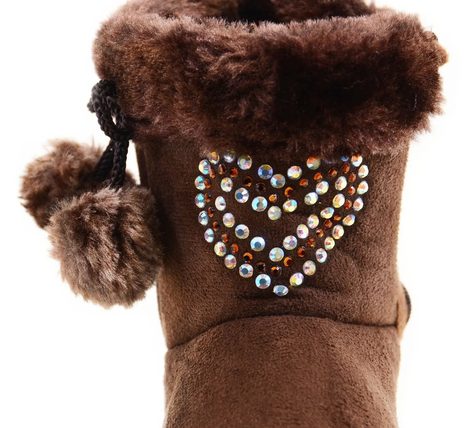 Super Furry Rhinestone Hearts Infant Baby Fashion Pom Winter Boots