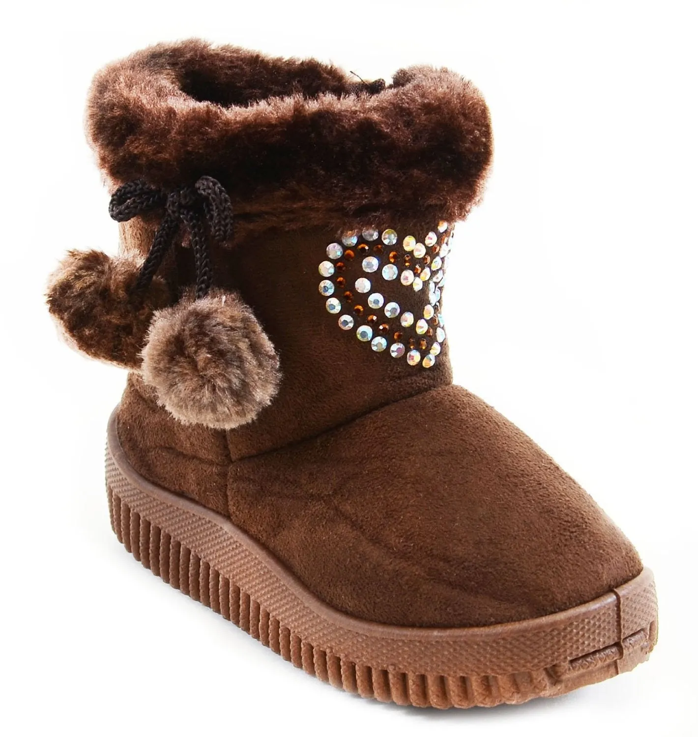 Super Furry Rhinestone Hearts Infant Baby Fashion Pom Winter Boots