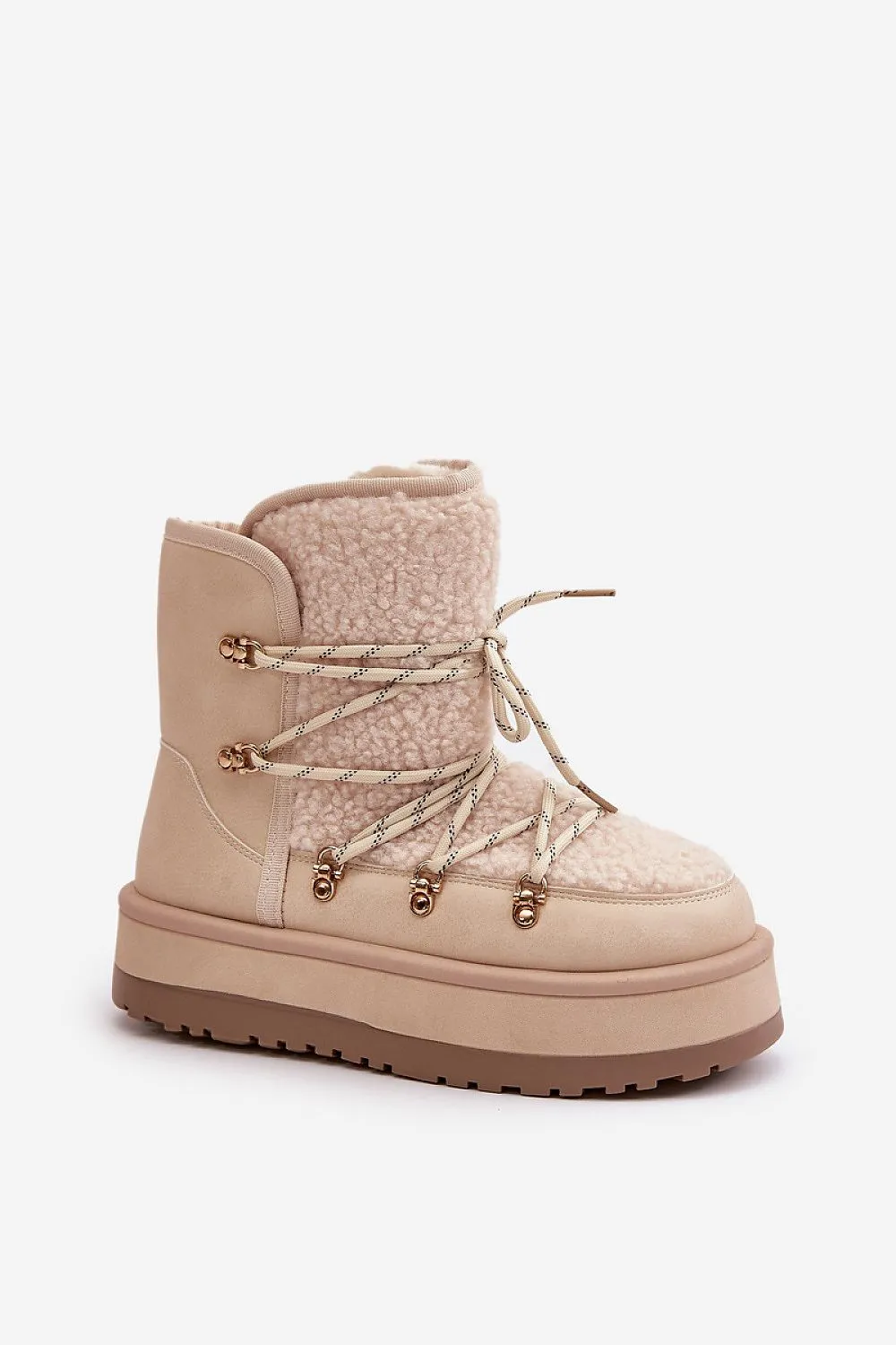 TEEK - Beige Canoe Laced Furry Snow Boots