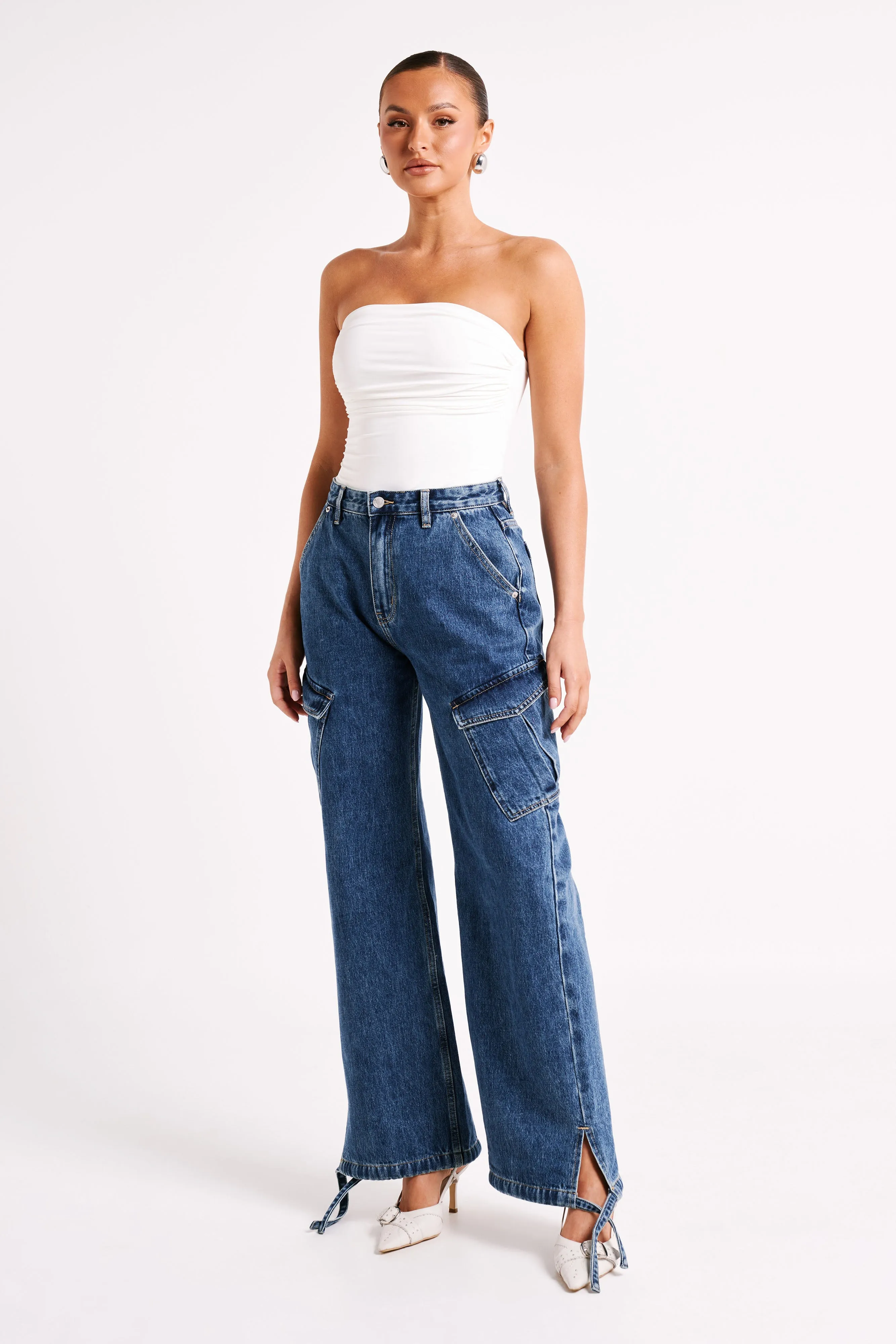 Thelma Relaxed Denim Cargo Pants - Dark Blue