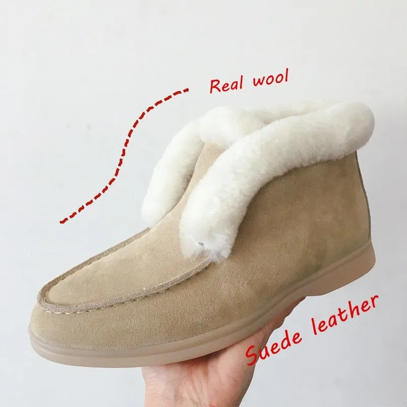 Women's Genuine Cow-Suede Leather Ankle Natural Fur Warm Winter Slip-On Boots